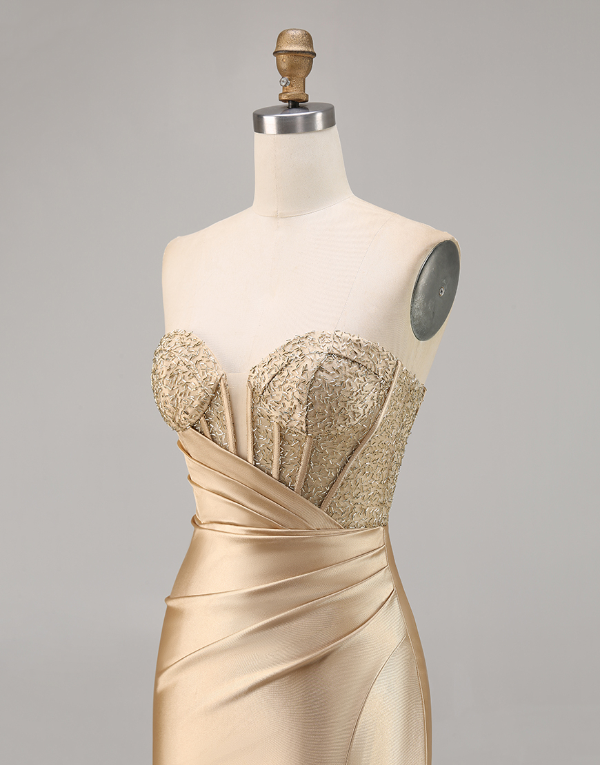 Golden Corset Satin Strapless Tight Short Homecoming Dress