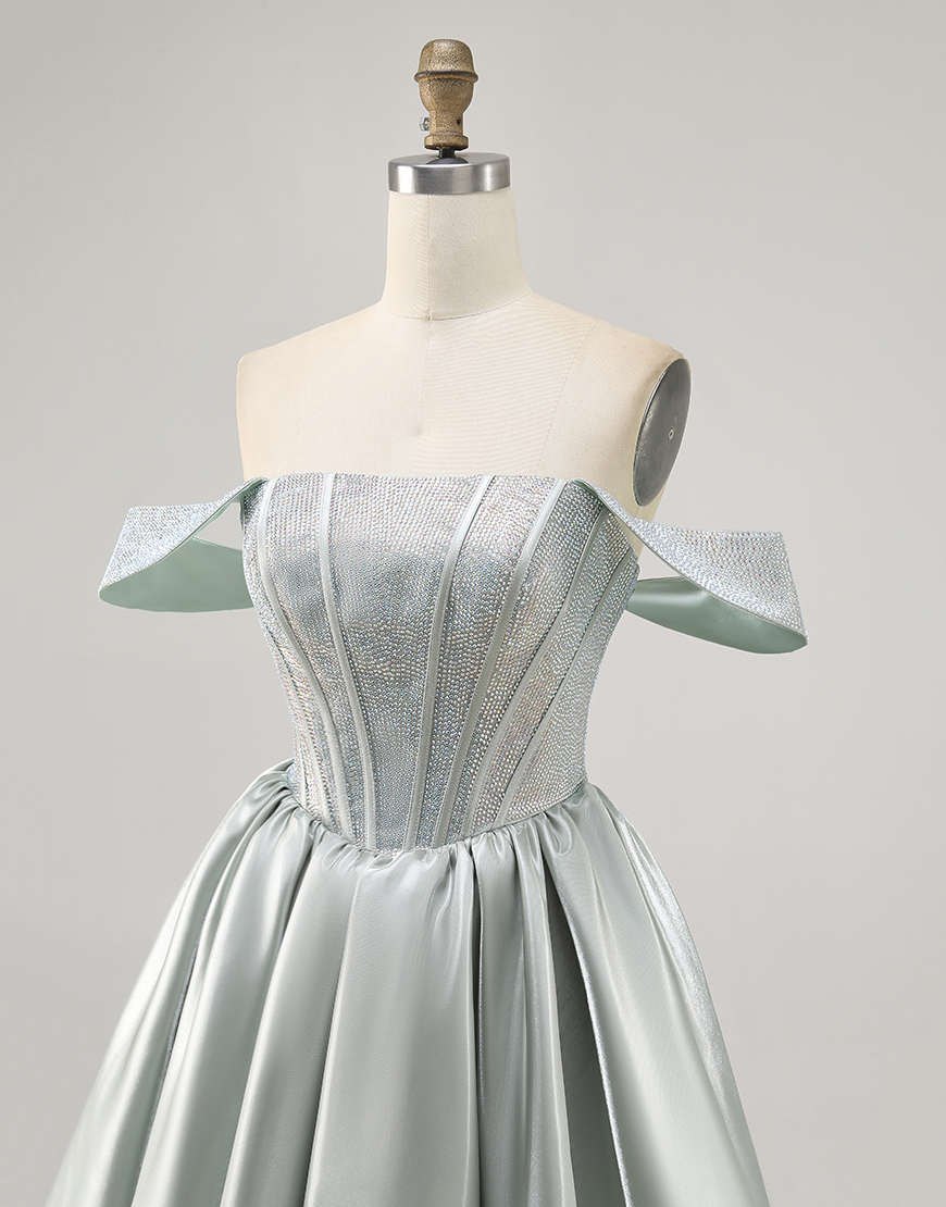 Sparkly Light Green A Line Satin Short Corset Homecoming Dress with Beading