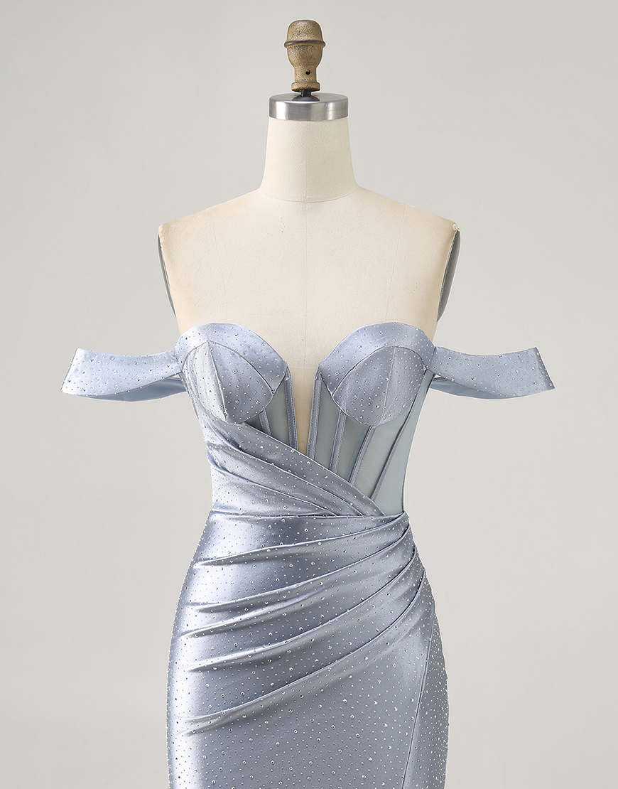 Sparkly Dusty Blue Corset Tight Satin Short Homecoming Dress with Beading