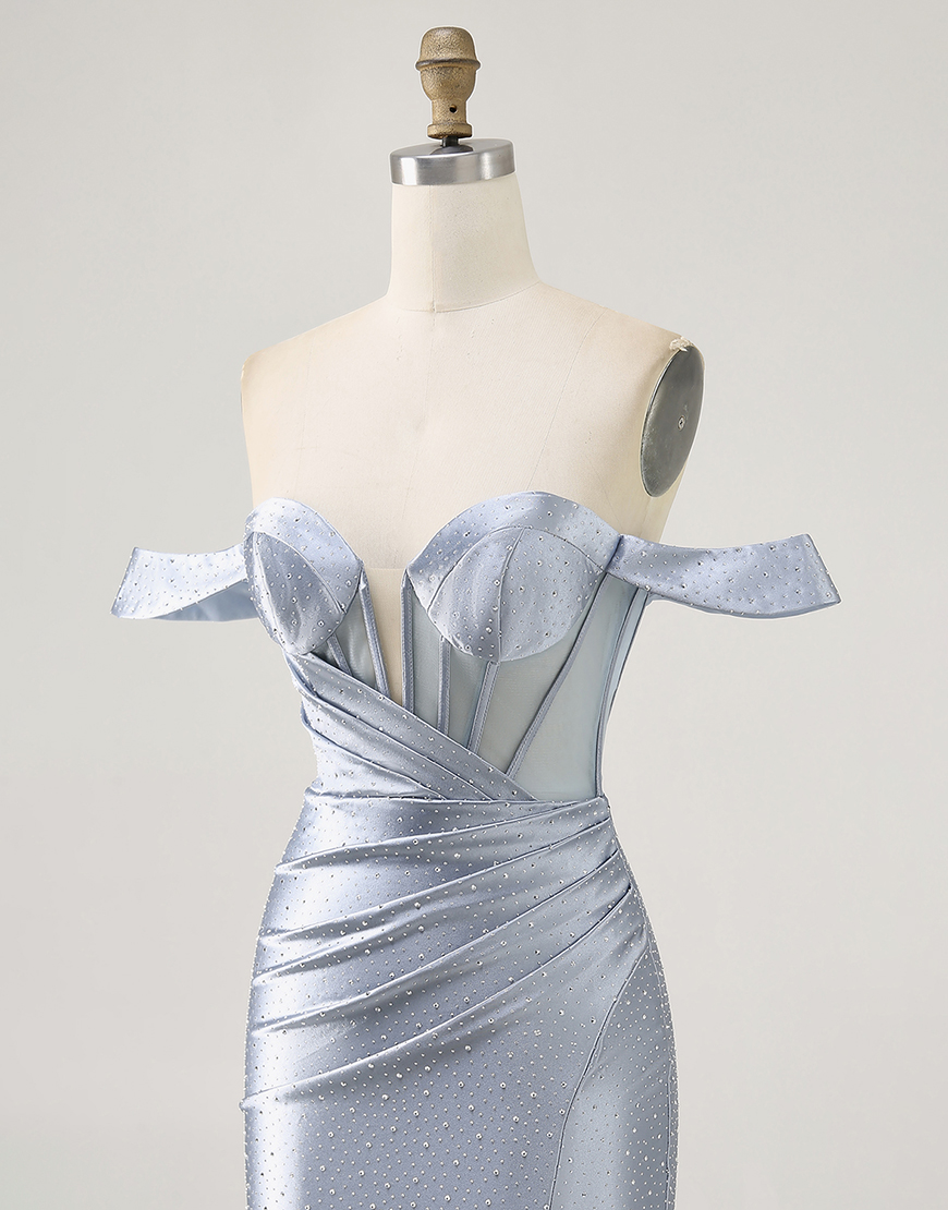 Sparkly Dusty Blue Corset Tight Satin Short Homecoming Dress with Beading