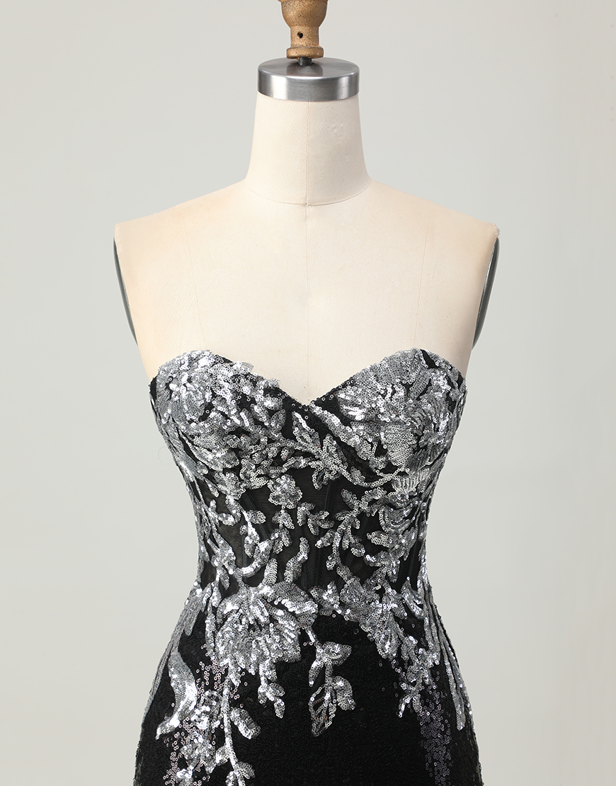 Sparkly Black Silver Tight Short Homecoming Dress with Sequins