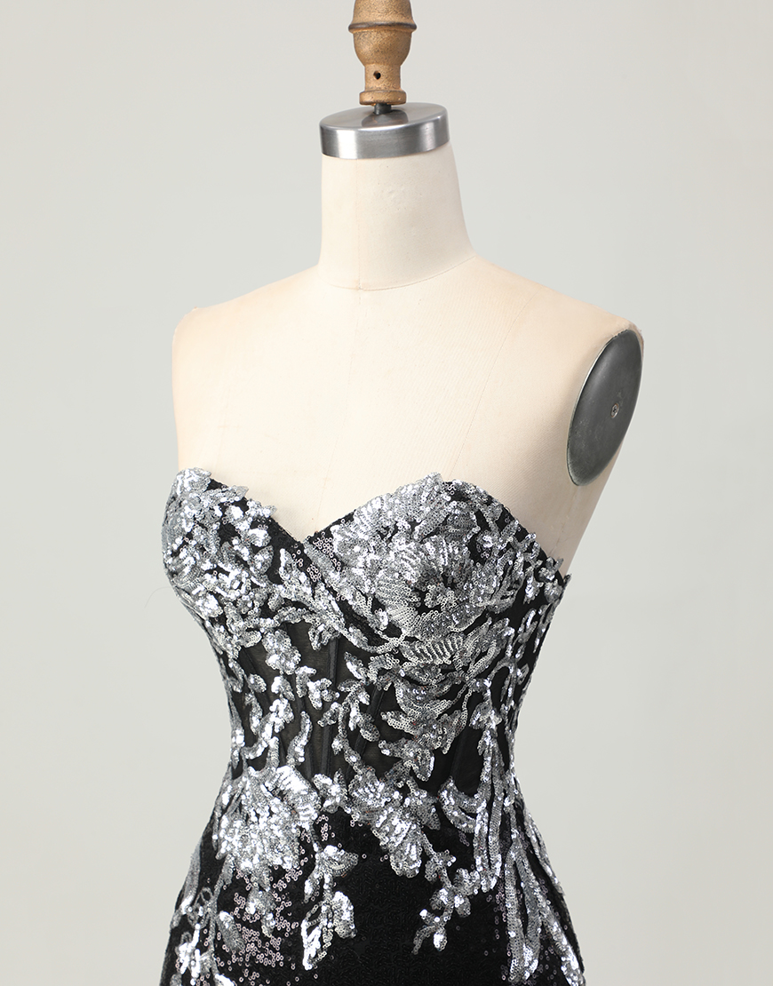 Sparkly Black Silver Tight Short Homecoming Dress with Sequins