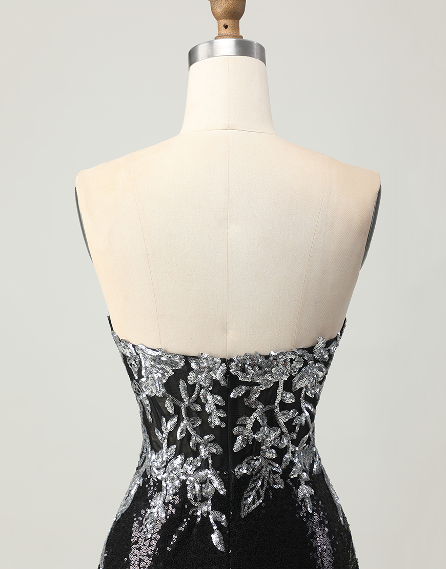 Sparkly Black Silver Tight Short Homecoming Dress with Sequins