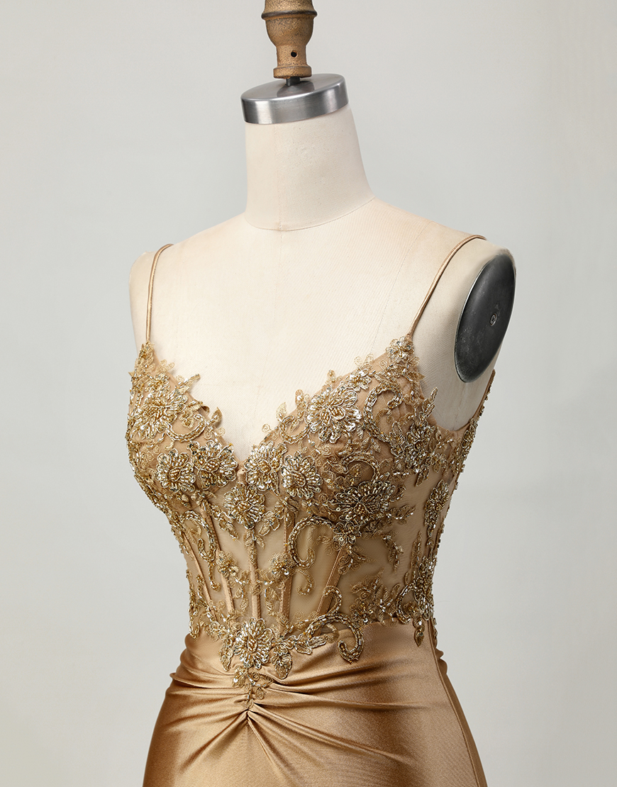Sparkly Golden Satin Short Corset Homecoming Dress with Lace