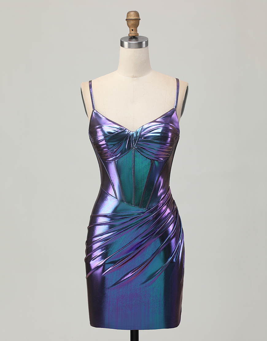 Glitter Blue Purple Metallic Tight Short Corset Homecoming Dress