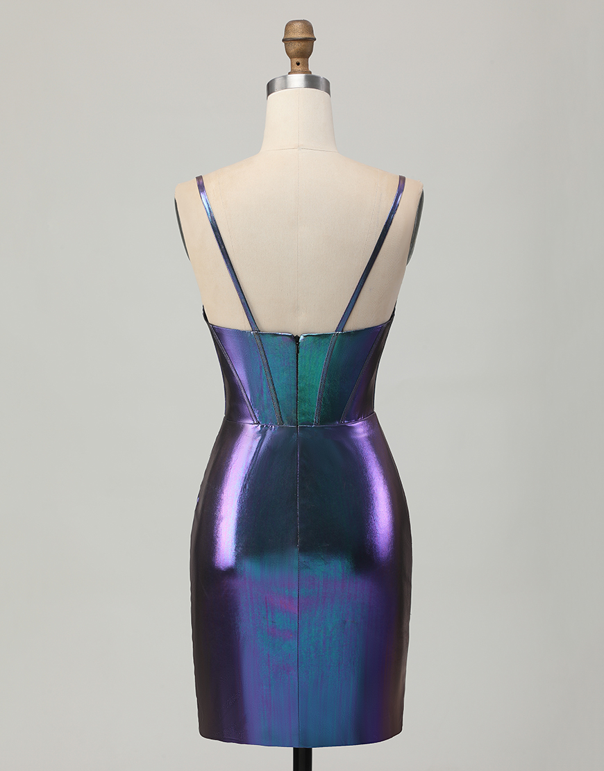 Glitter Blue Purple Metallic Tight Short Corset Homecoming Dress