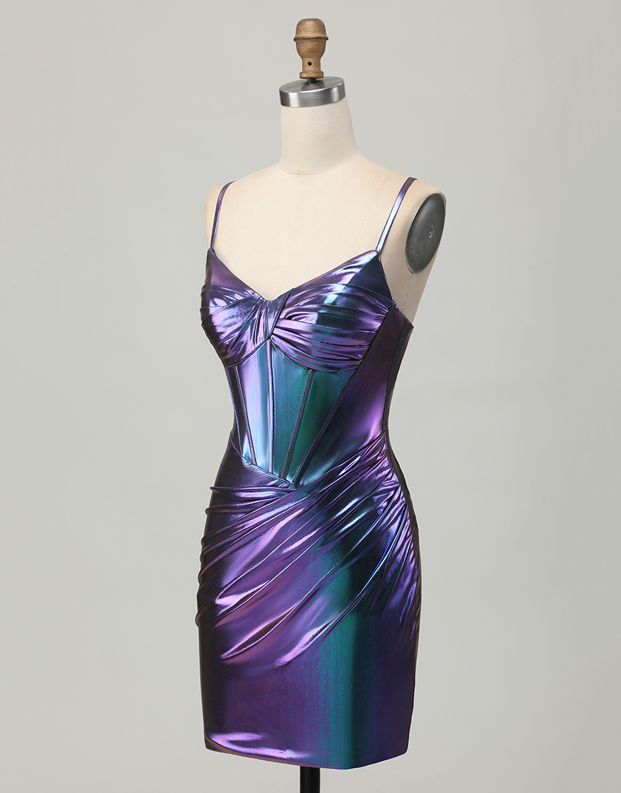 Glitter Blue Purple Metallic Tight Short Corset Homecoming Dress