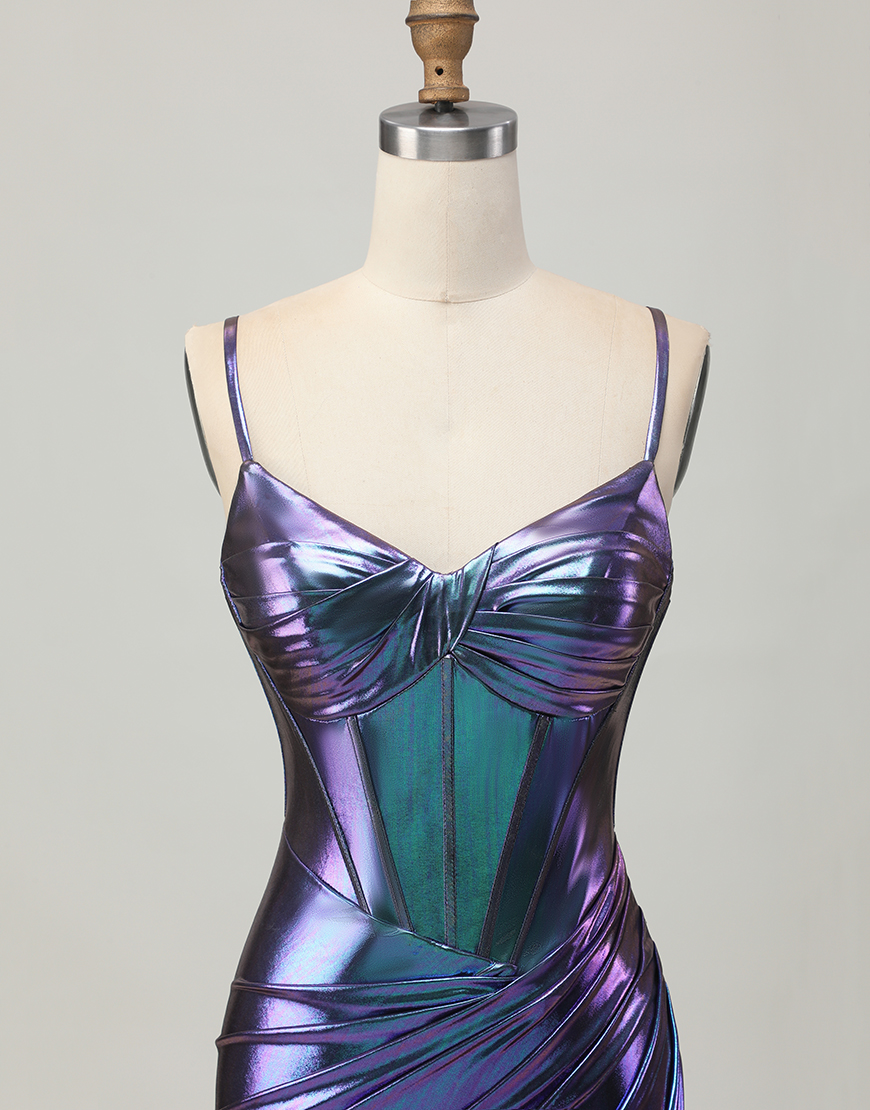 Glitter Blue Purple Metallic Tight Short Corset Homecoming Dress
