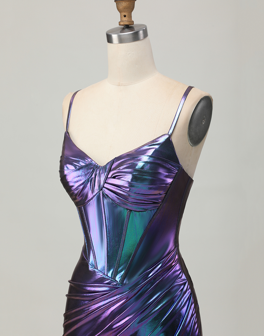Glitter Blue Purple Metallic Tight Short Corset Homecoming Dress