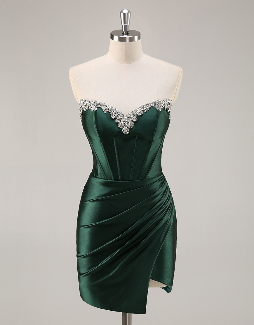Sparkly Dark Green Corset Short Homecoming Dress with Rhinestones