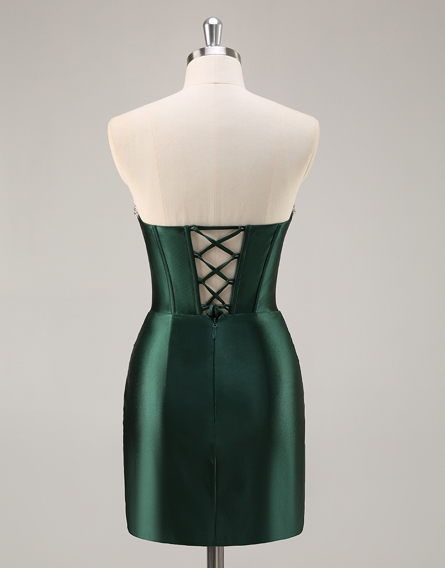 Sparkly Dark Green Corset Short Homecoming Dress with Rhinestones