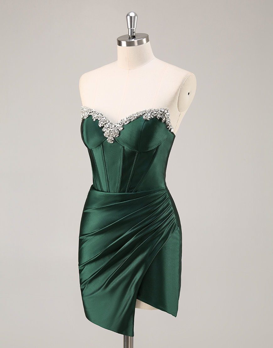 Sparkly Dark Green Corset Short Homecoming Dress with Rhinestones