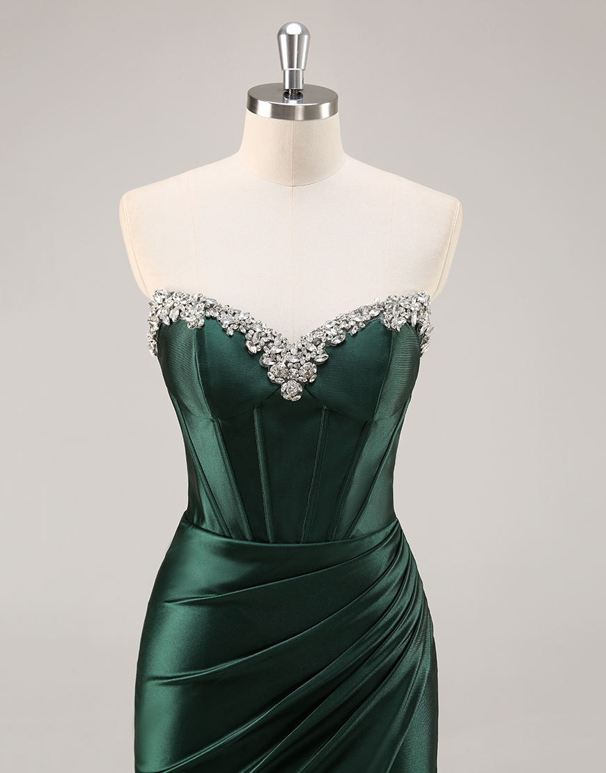 Sparkly Dark Green Corset Short Homecoming Dress with Rhinestones