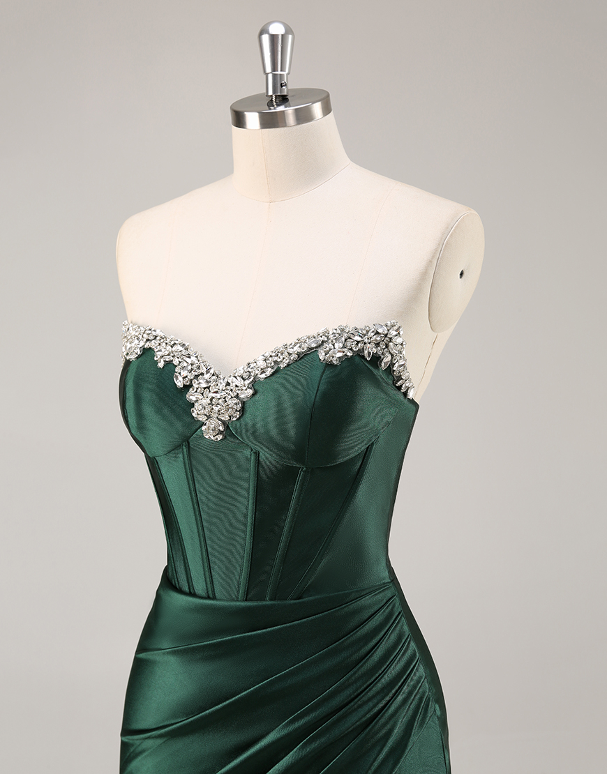 Sparkly Dark Green Corset Short Homecoming Dress with Rhinestones