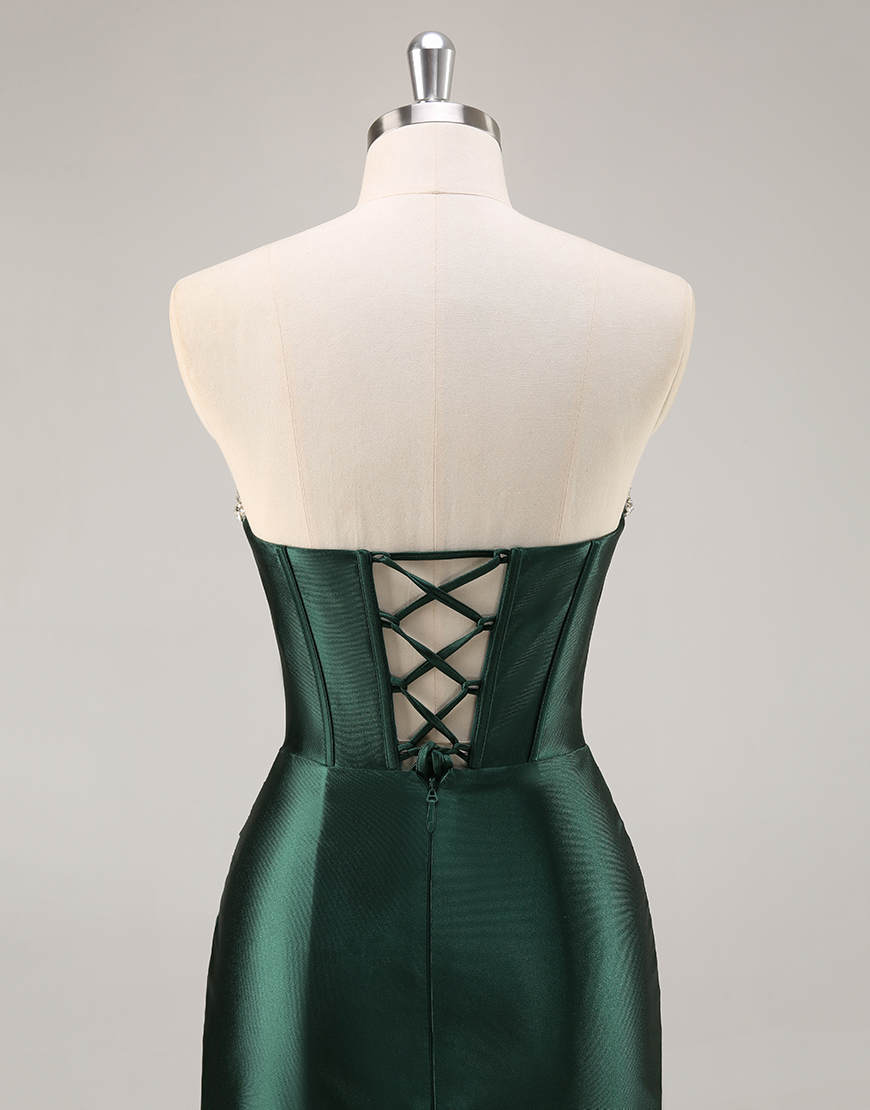 Sparkly Dark Green Corset Short Homecoming Dress with Rhinestones