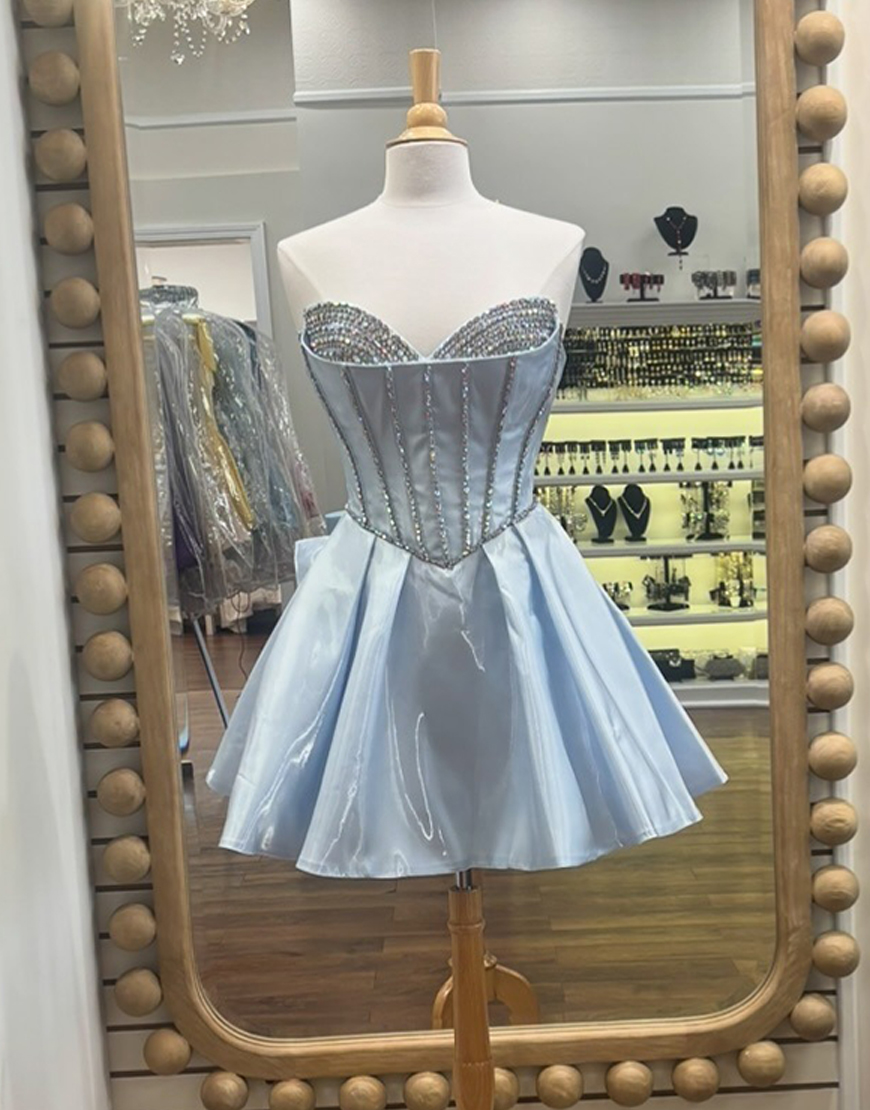 Sparkly Black Corset A Line Beaded Short Homecoming Dress with Bow