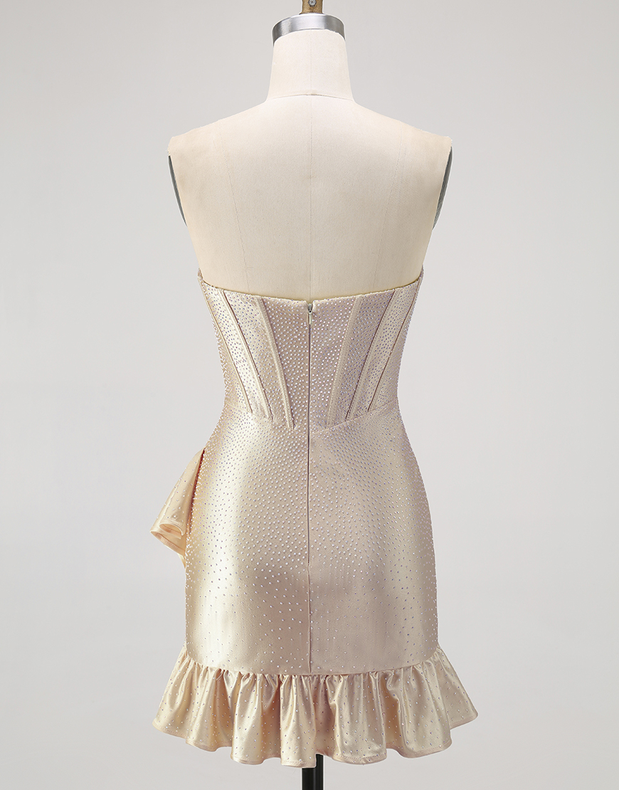 Sparkly Champagne Tight Ruffled Short Corset Homecoming Dress with Beading