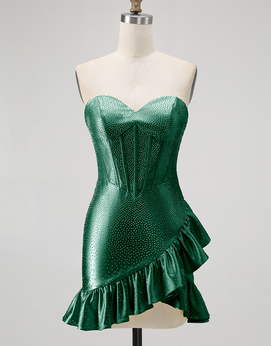 Sparkly Champagne Tight Ruffled Short Corset Homecoming Dress with Beading