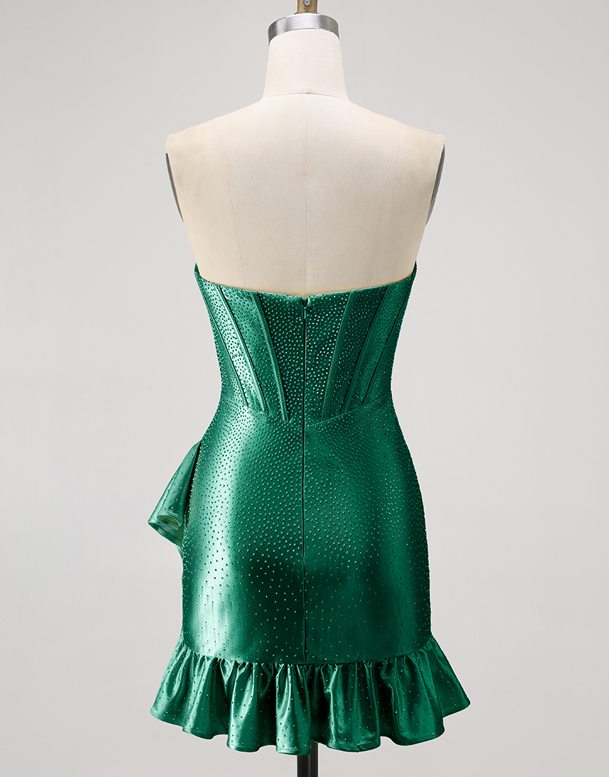 Sparkly Champagne Tight Ruffled Short Corset Homecoming Dress with Beading