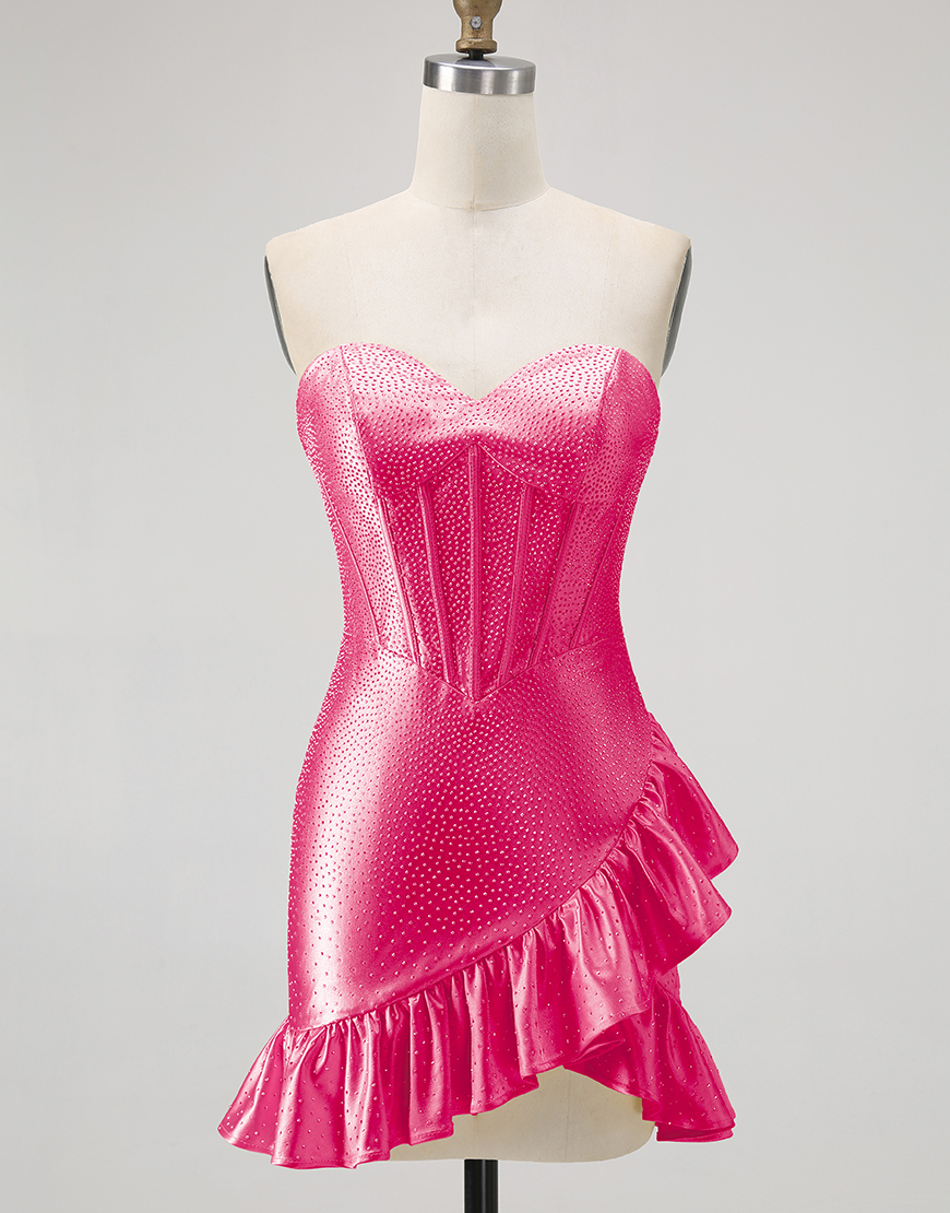 Sparkly Champagne Tight Ruffled Short Corset Homecoming Dress with Beading