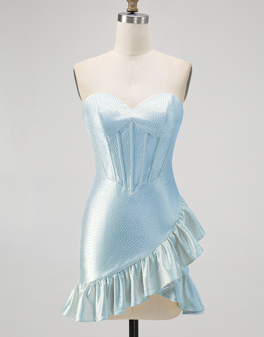 Sparkly Champagne Tight Ruffled Short Corset Homecoming Dress with Beading