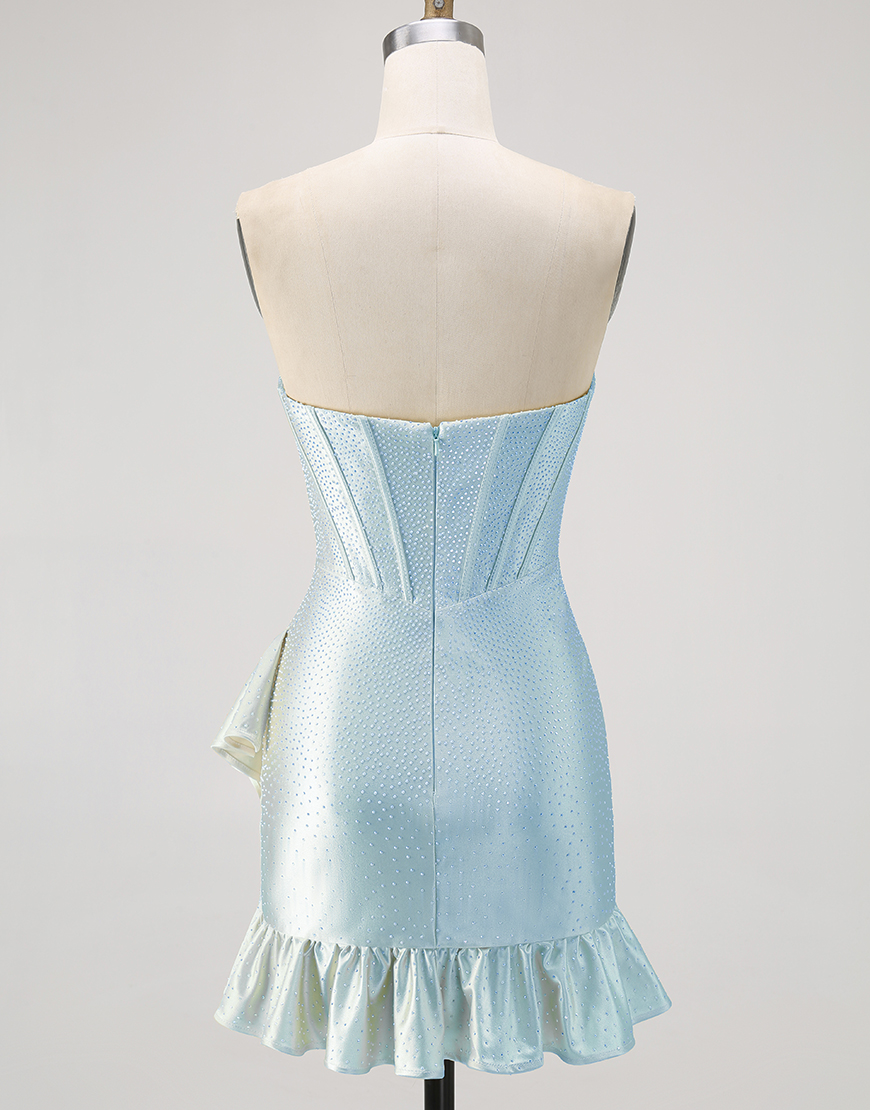 Sparkly Champagne Tight Ruffled Short Corset Homecoming Dress with Beading