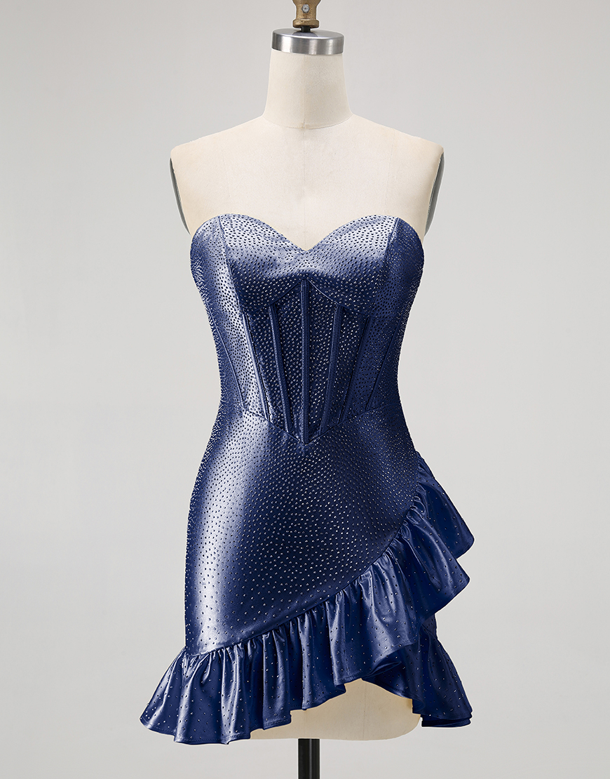 Sparkly Champagne Tight Ruffled Short Corset Homecoming Dress with Beading