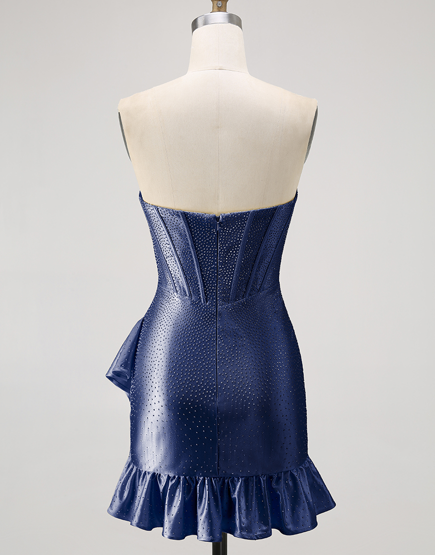 Sparkly Champagne Tight Ruffled Short Corset Homecoming Dress with Beading