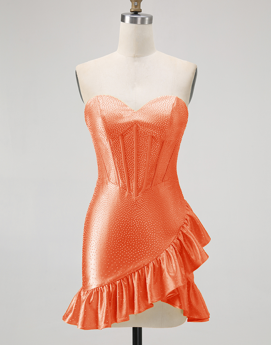 Sparkly Champagne Tight Ruffled Short Corset Homecoming Dress with Beading