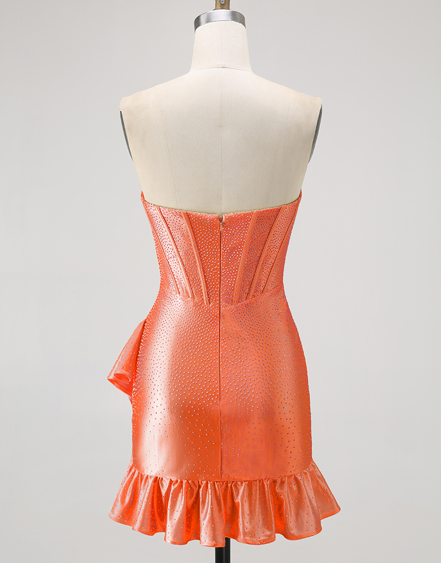 Sparkly Champagne Tight Ruffled Short Corset Homecoming Dress with Beading