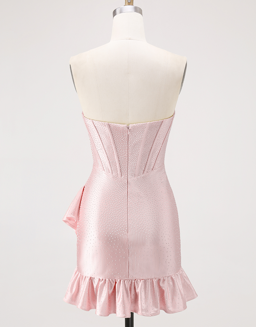 Sparkly Champagne Tight Ruffled Short Corset Homecoming Dress with Beading