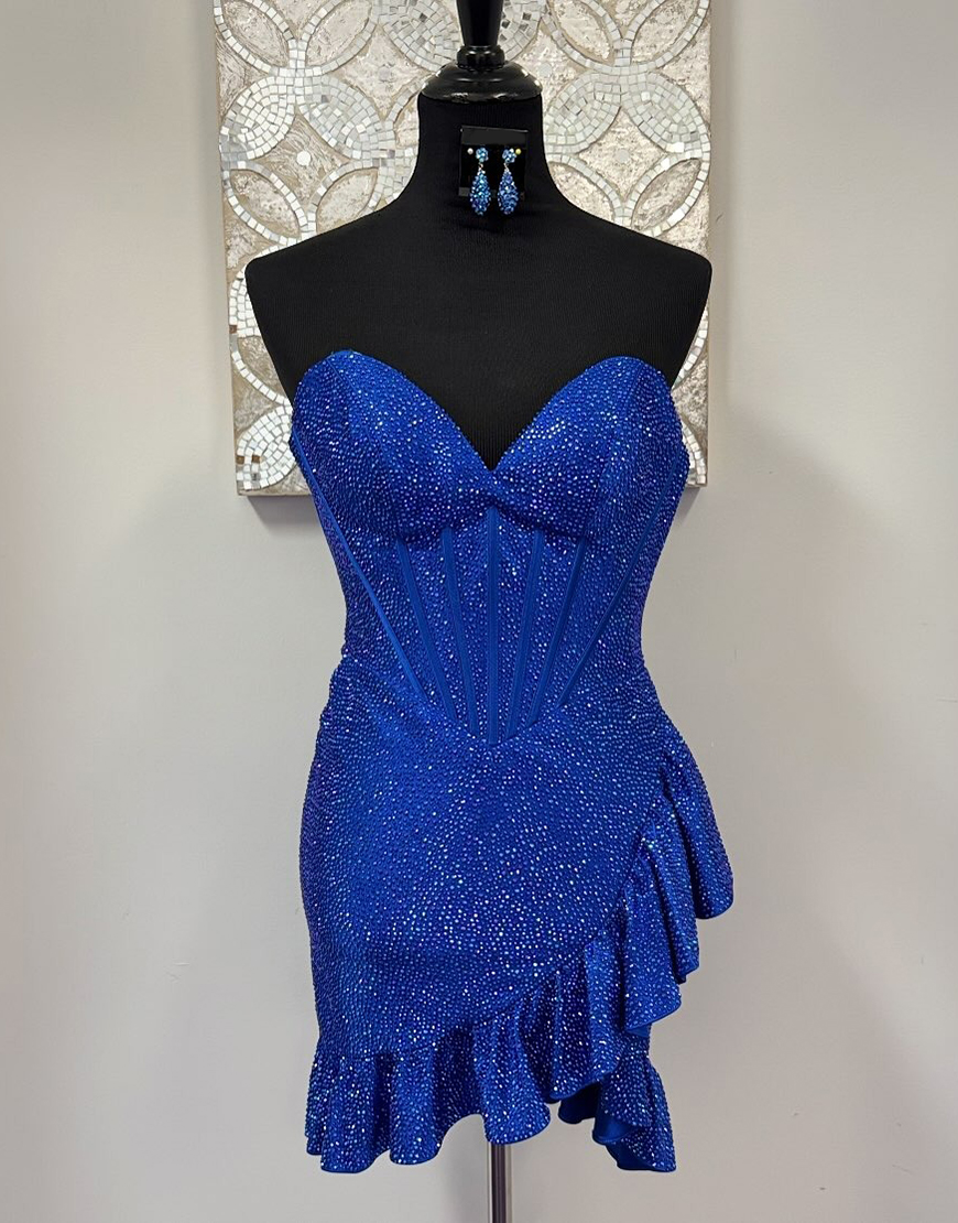 Sparkly Royal Blue Sequins Corset Ruffled Short Tight Homecoming Dress