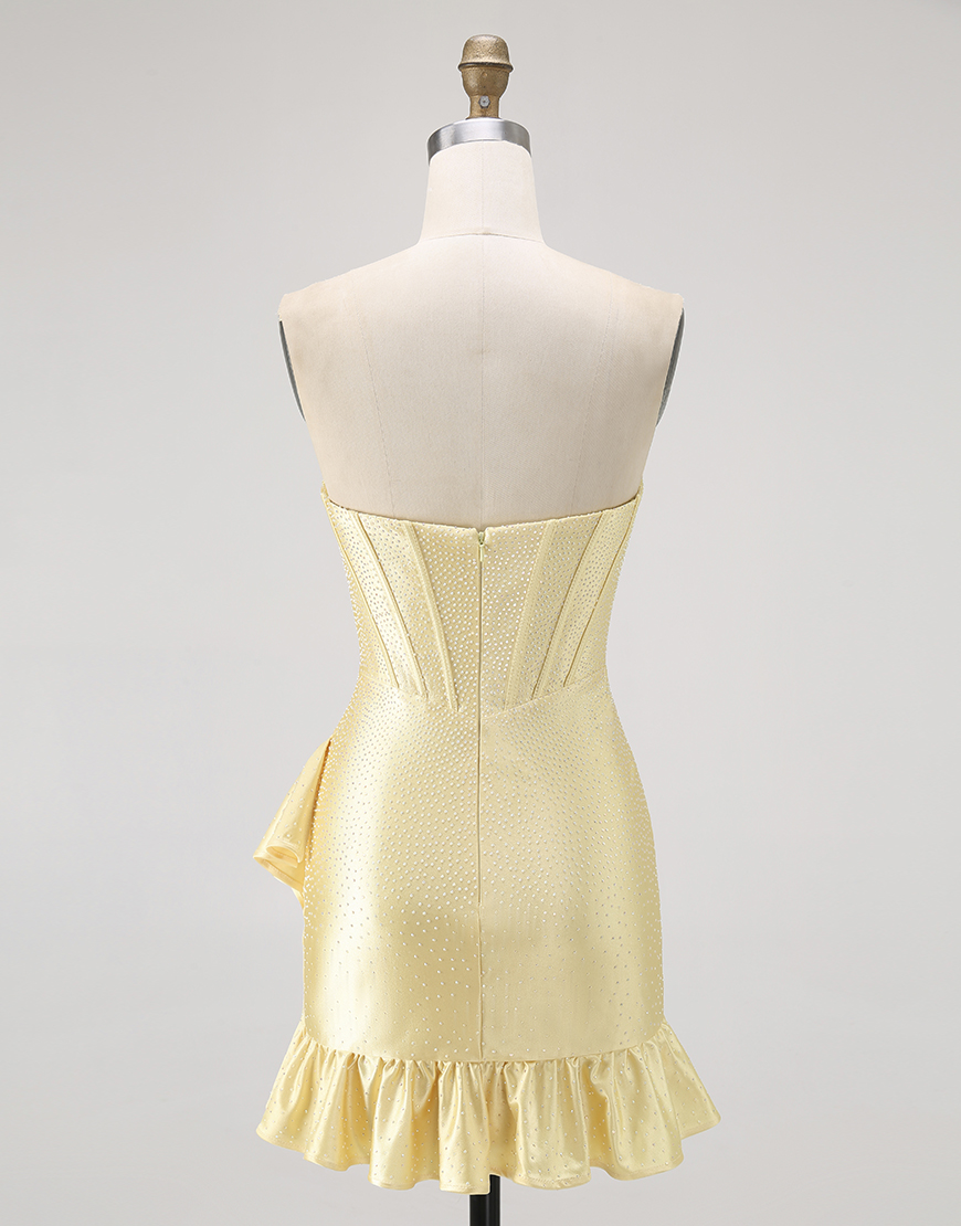 Sparkly Yellow Tight Ruffled Short Corset Homecoming Dress with Beading