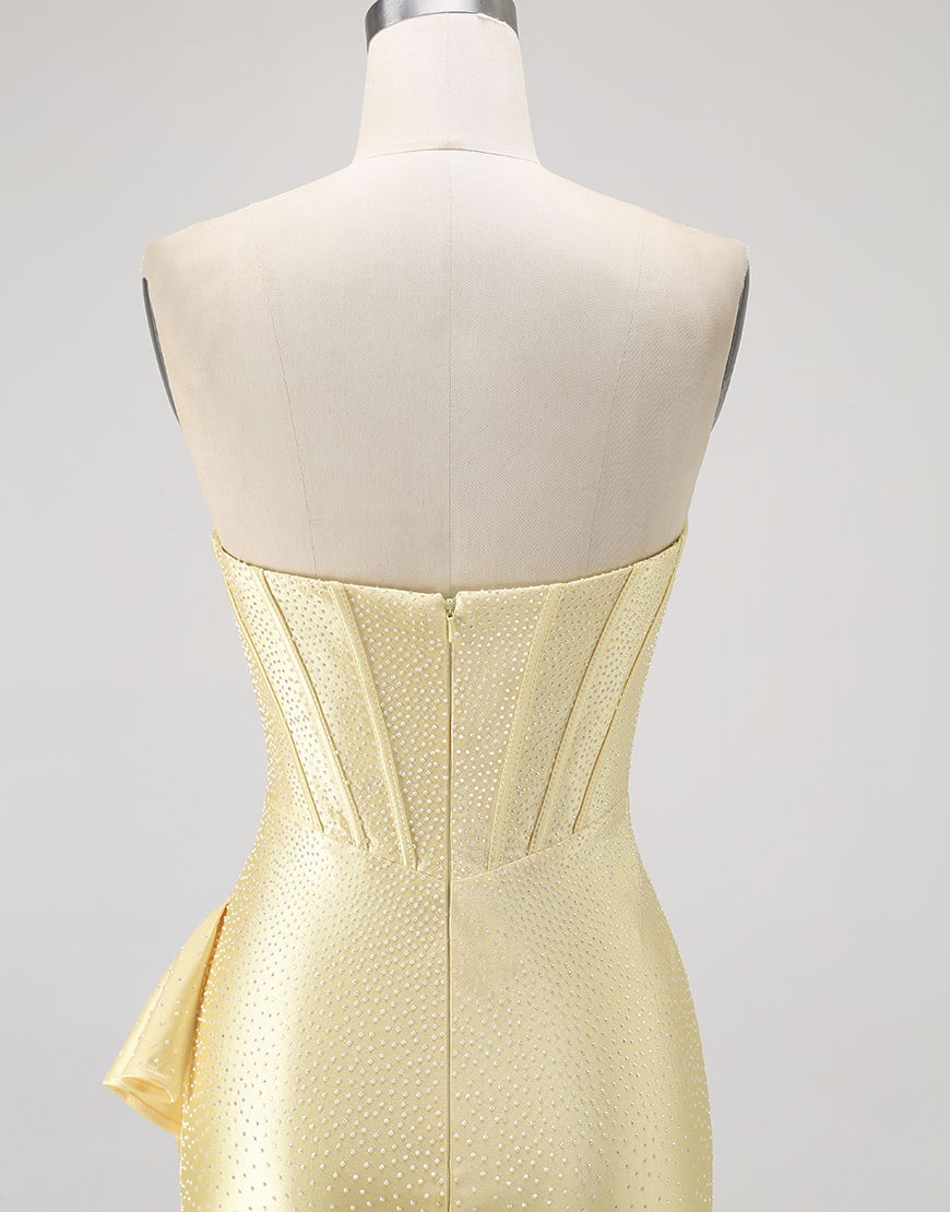 Sparkly Yellow Tight Ruffled Short Corset Homecoming Dress with Beading
