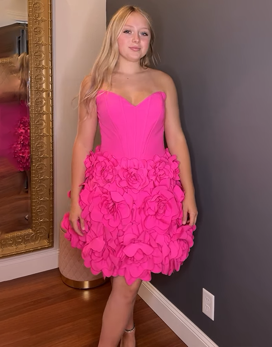 Fuchsia Floral Corset A Line Sweetheart Short Homecoming Dress