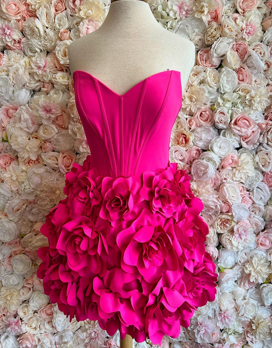 Fuchsia Floral Corset A Line Sweetheart Short Homecoming Dress