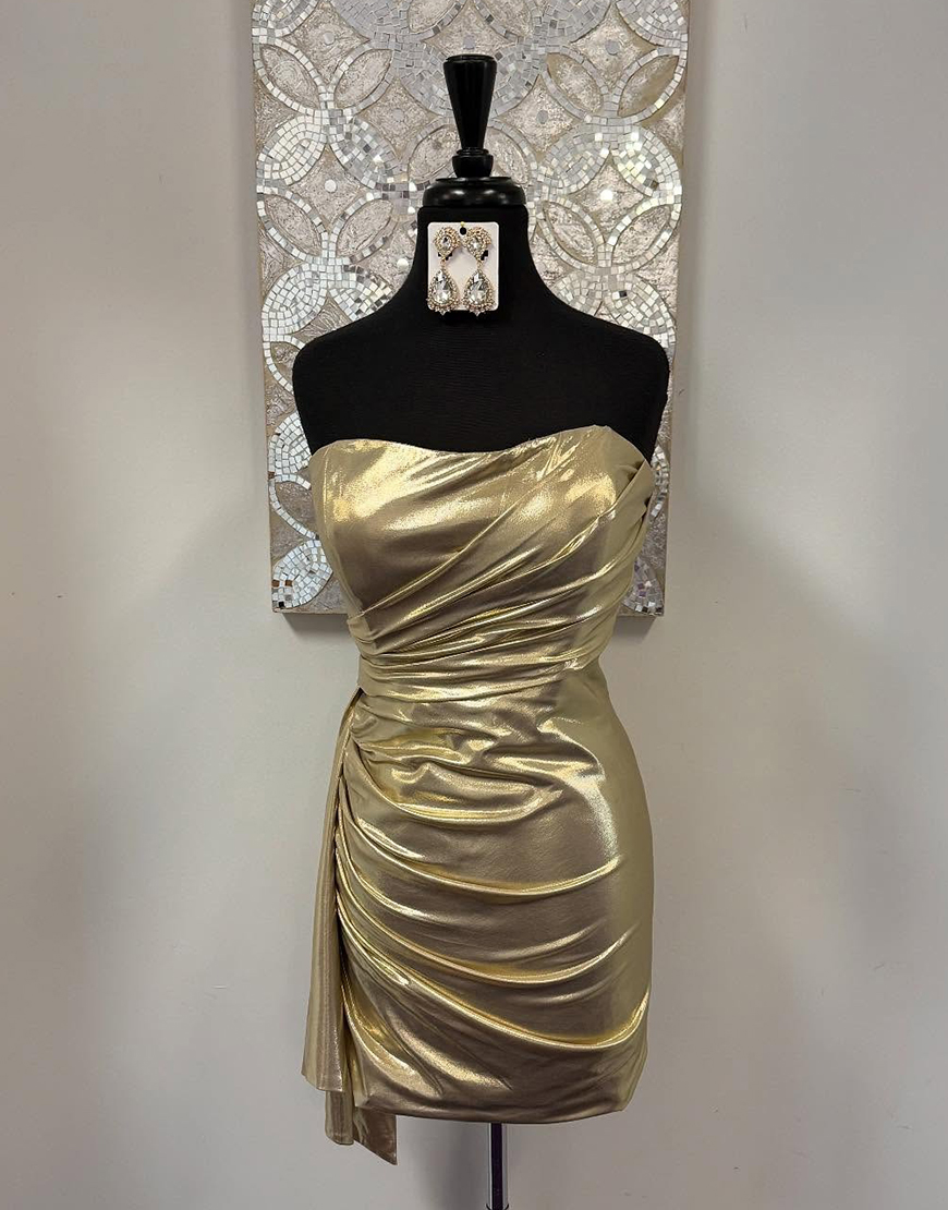 Metallic Gold Strapless Short Tight Homecoming Dress
