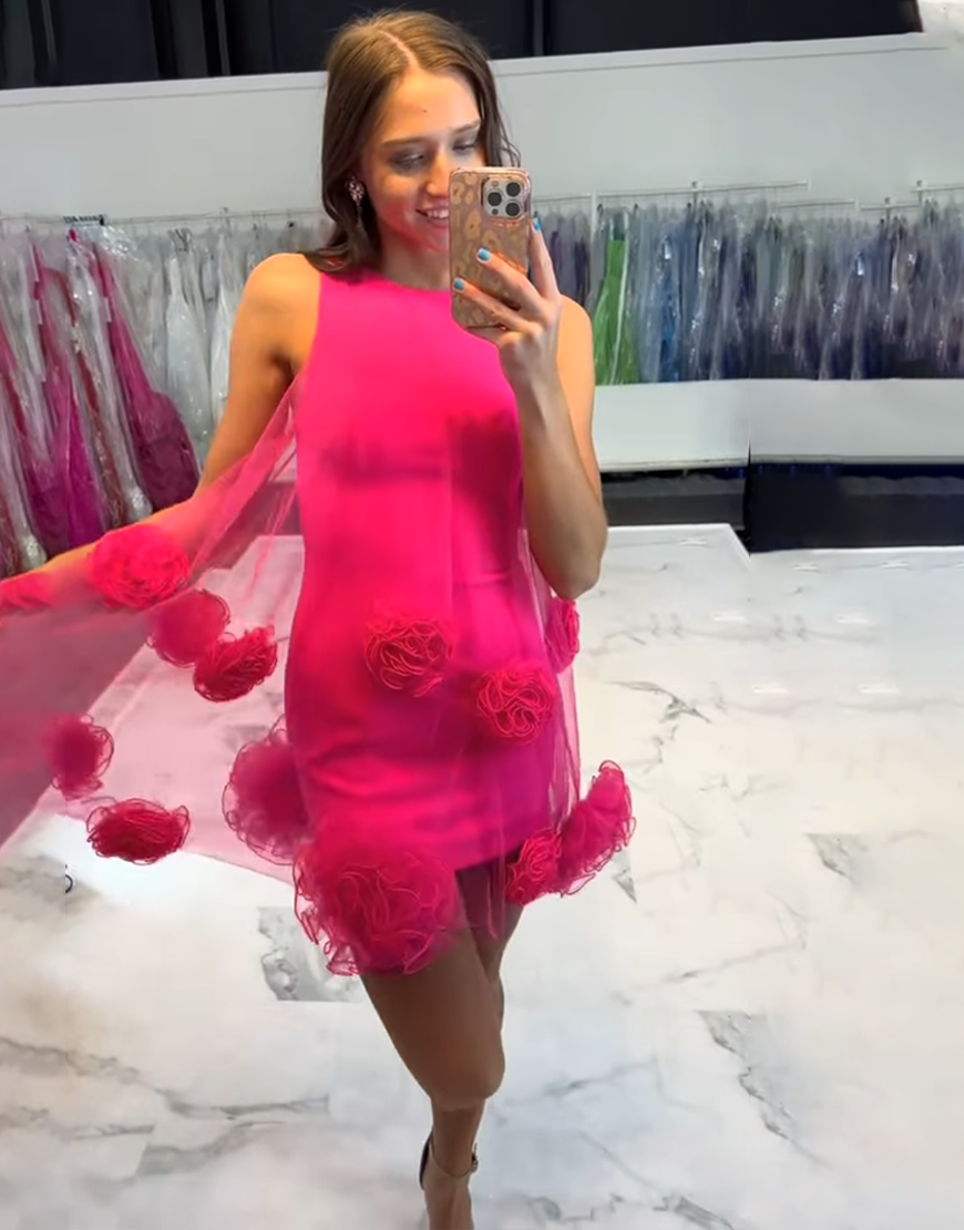 Black Bodycon Short Homecoming Dress with 3D Flower