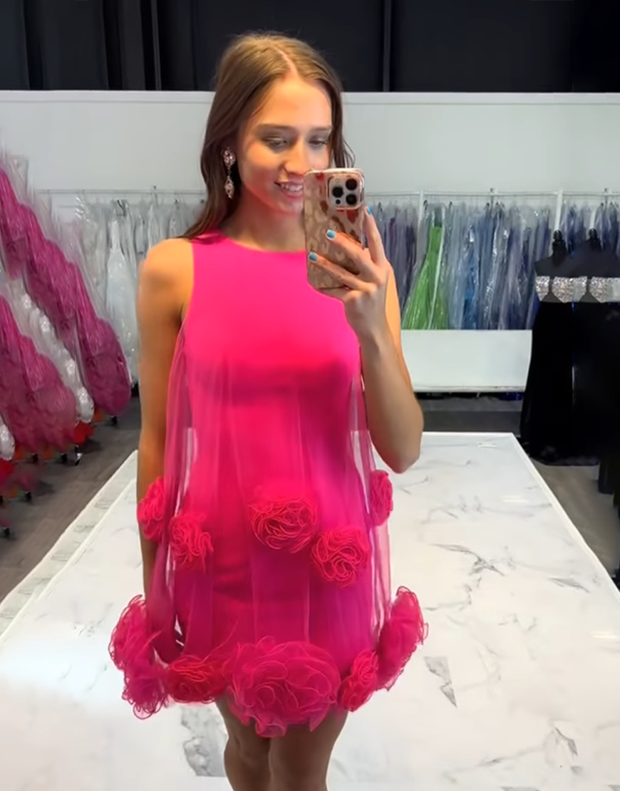 Black Bodycon Short Homecoming Dress with 3D Flower