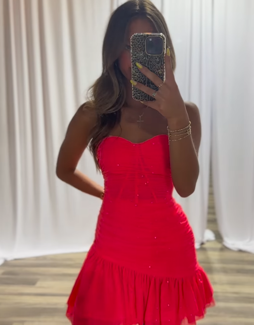 Sparkly Coral Tight Corset Short Sweetheart Homecoming Dress