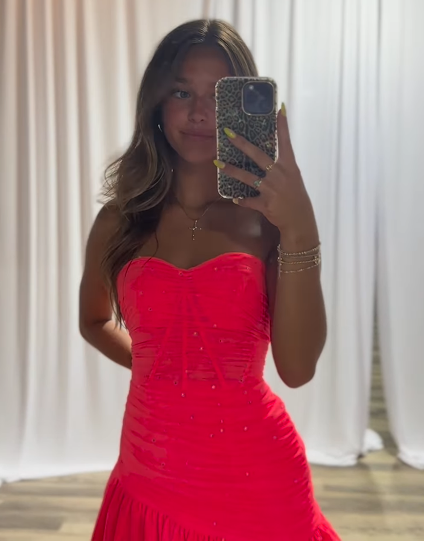 Sparkly Coral Tight Corset Short Sweetheart Homecoming Dress