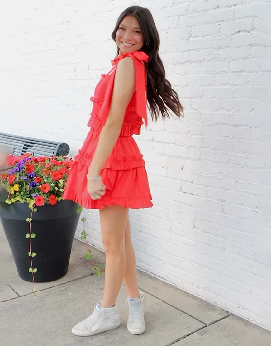 Red A Line Ruffled Short Homecoming Dress with Bow