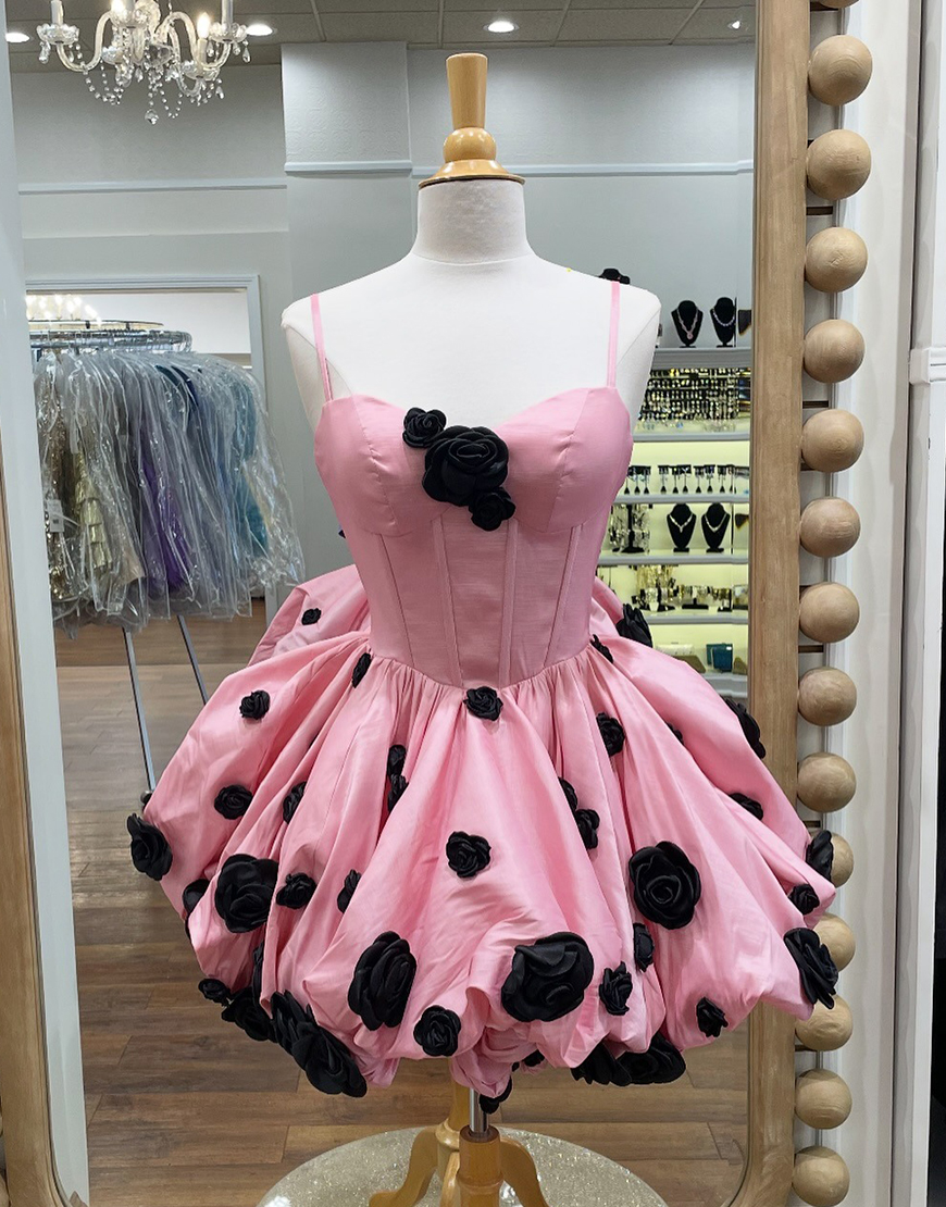 Pink Corset Satin A Line Short Homecoming Dress with 3D Flowers