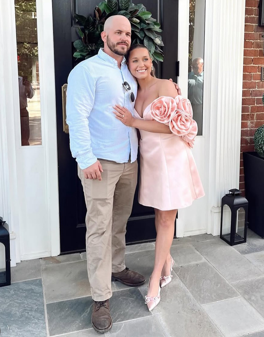Pink A Line Short Satin Homecoming Dress with 3D Flowers