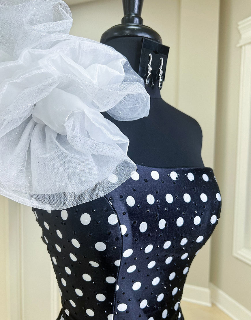 Blue White Dots One Shoulder Tight Short Homecoming Dress