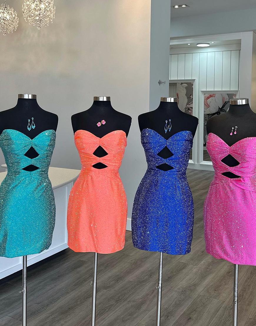 Sparkly Fuchsia Beaded Tight Short Homecoming Dress