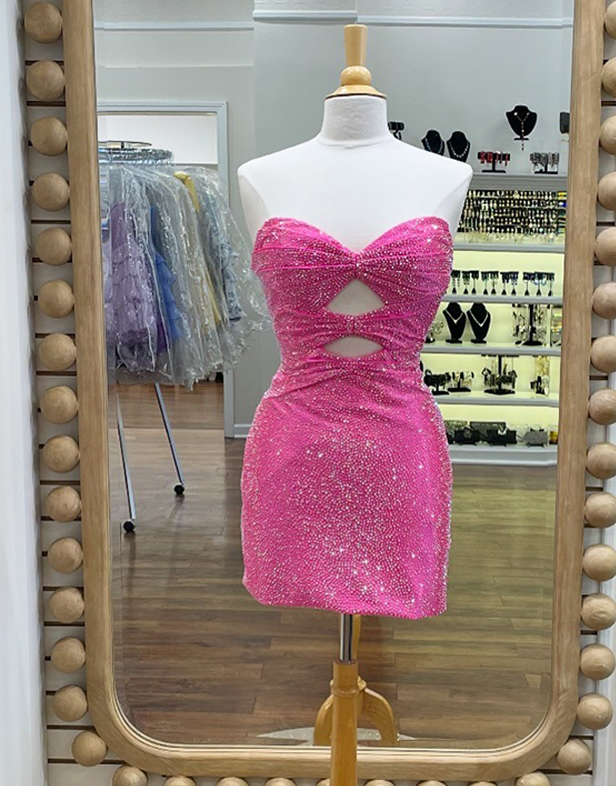 Sparkly Dark Green Cut Out Tight Short Homecoming Dress with Beading