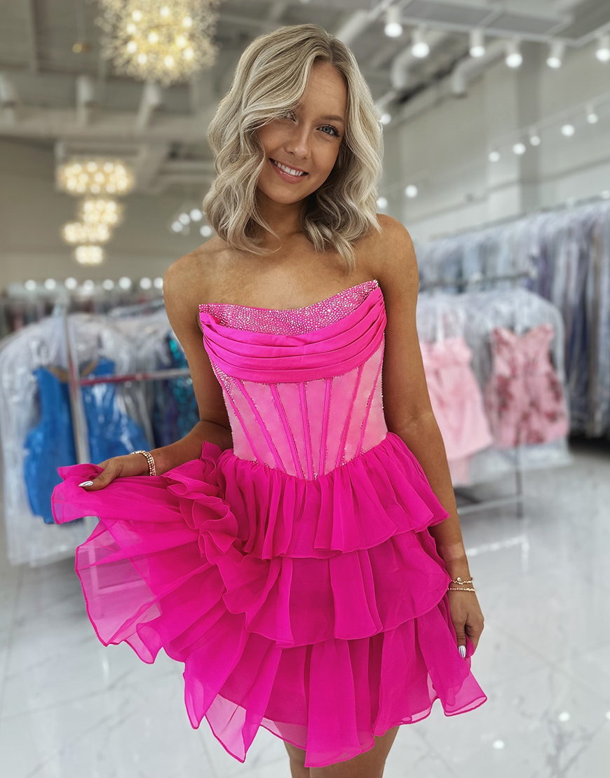 Sparkly Black Corset A Line Beaded Short Homecoming Dress with Ruffles