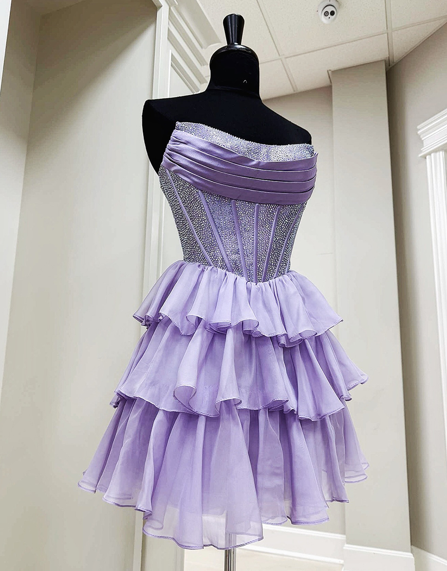 Sparkly Black Corset A Line Beaded Short Homecoming Dress with Ruffles