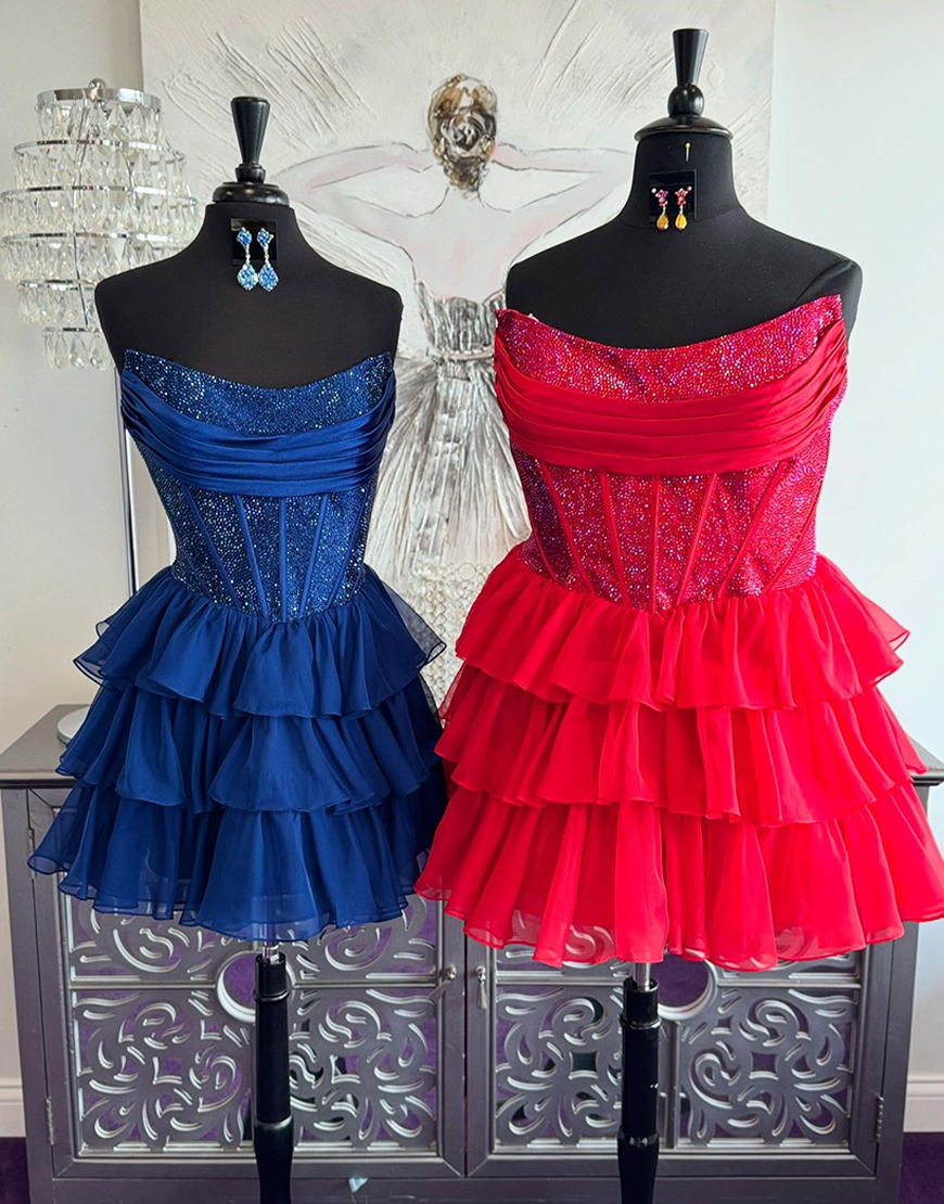 Sparkly Black Corset A Line Beaded Short Homecoming Dress with Ruffles